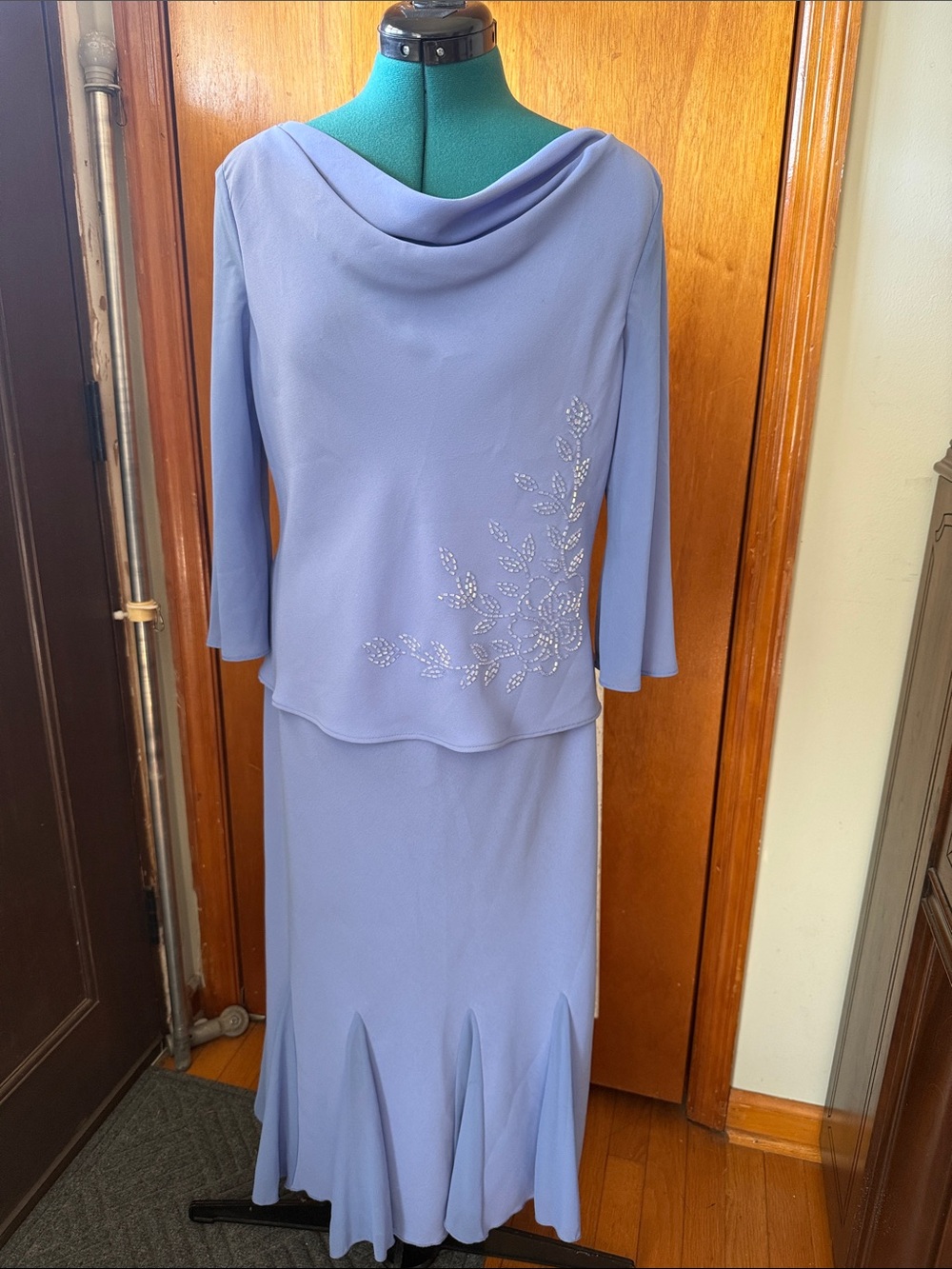 S.L. Fashions Lavender Maxi Skirt Set with Crystal Leaf Detail